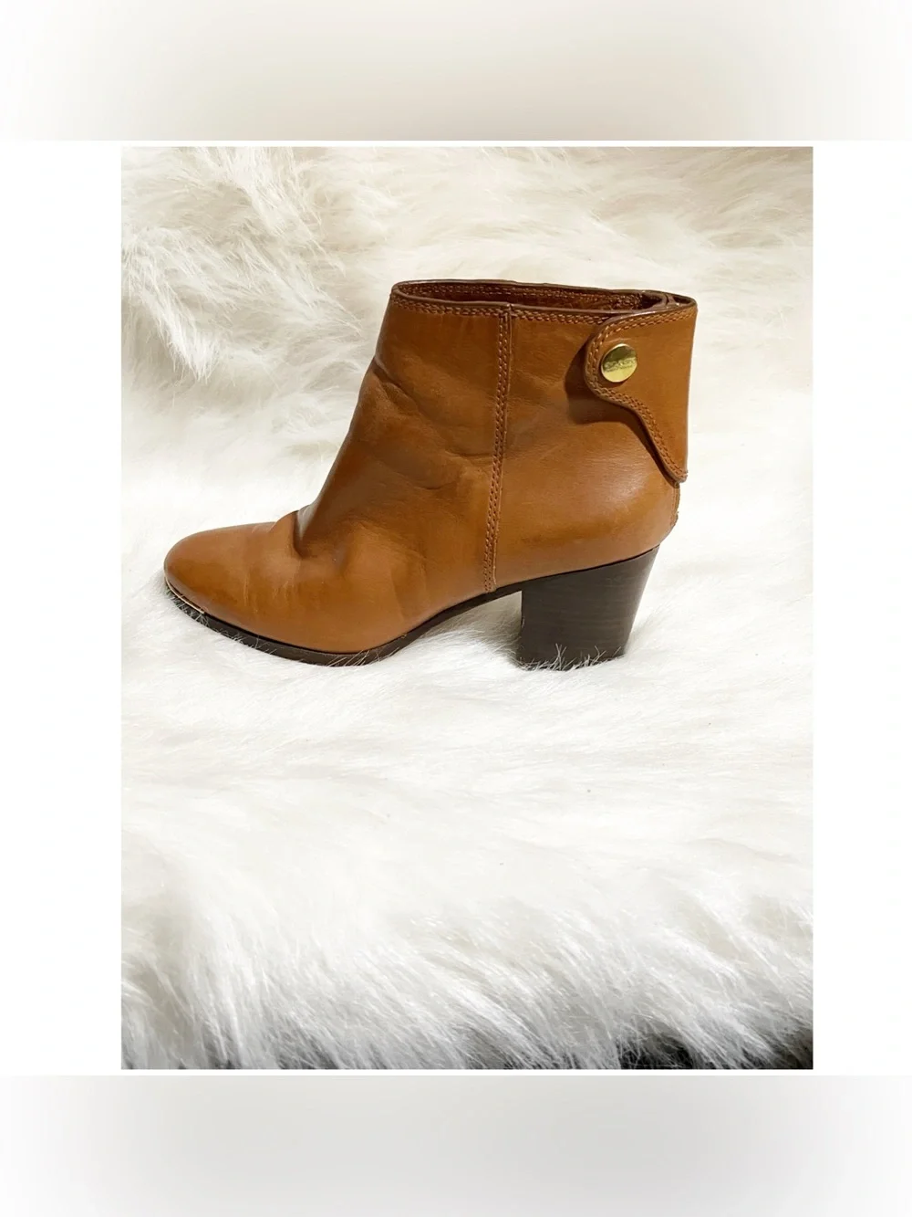 Coach Waldorf Cinnamon Tan Calfskin Leather Chunky Heel Ankle Boots Size 7